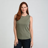 Sleeveless Crew Neck Satin Trim Perfect Tank
