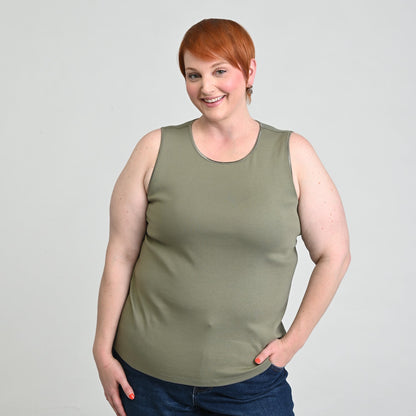 Sleeveless Crew Neck Satin Trim Perfect Tank