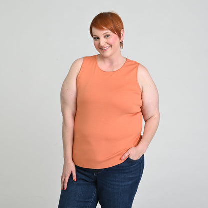Sleeveless Crew Neck Satin Trim Perfect Tank