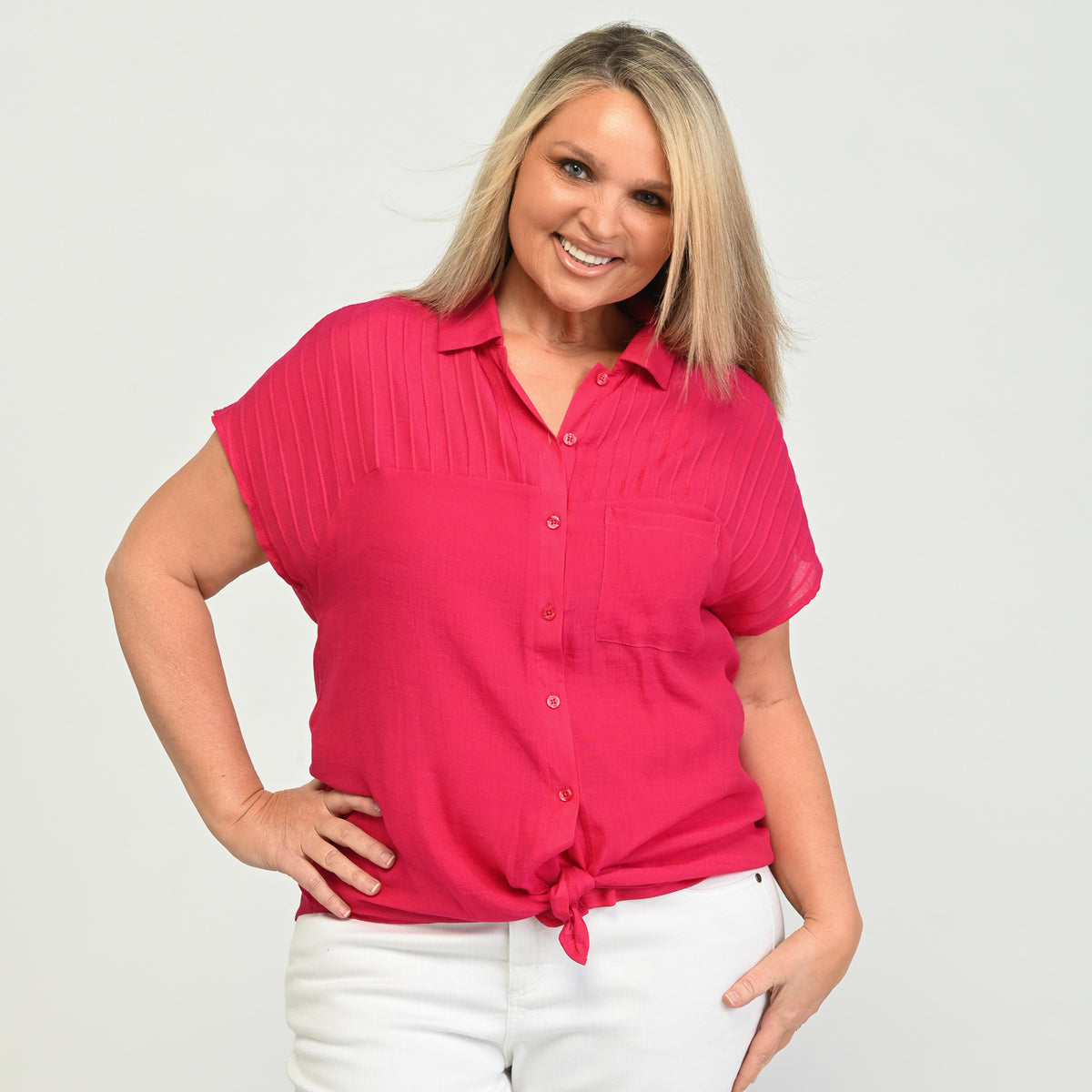 Tie Detail Dolman Sleeve Button Up Shirt – Christopher & Banks