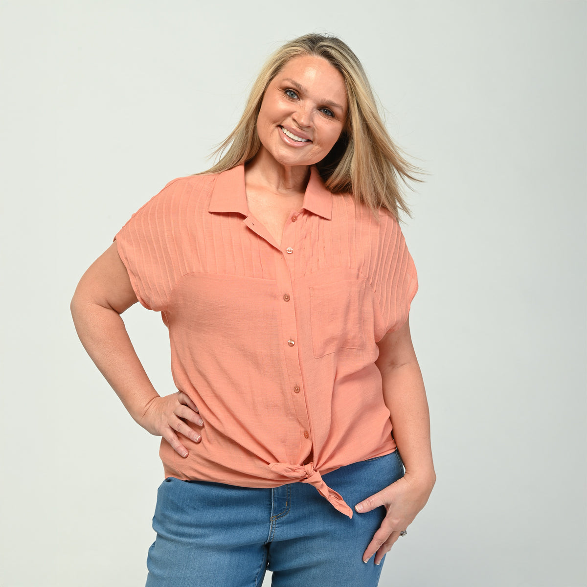 Tie Detail Dolman Sleeve Button Up Shirt – Christopher & Banks