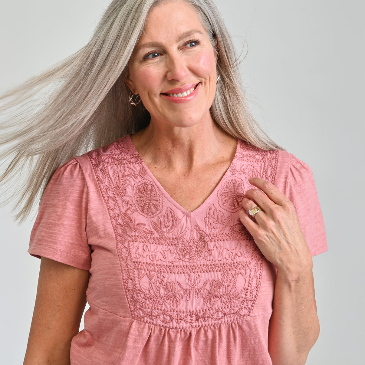 Embroidered Short Sleeve Top Christopher & Banks