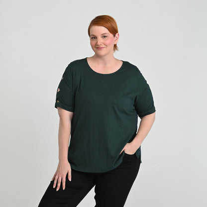 Lattice Sleeve Jewel Neck Top