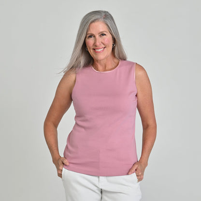 Missy Sleeveless Crew Neck Satin Trim Perfect Tank