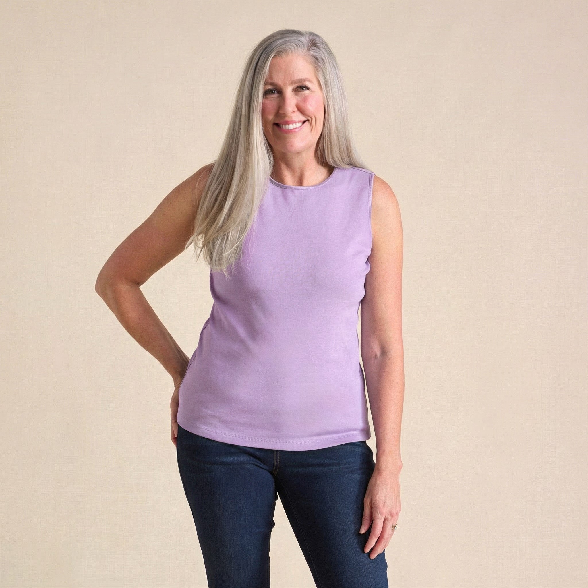 Sleeveless Crew Neck Satin Trim Plus Size Perfect Tank