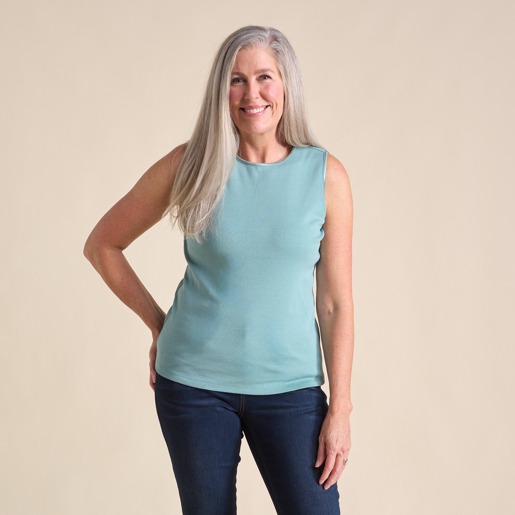 Sleeveless Crew Neck Satin Trim Plus Size Perfect Tank