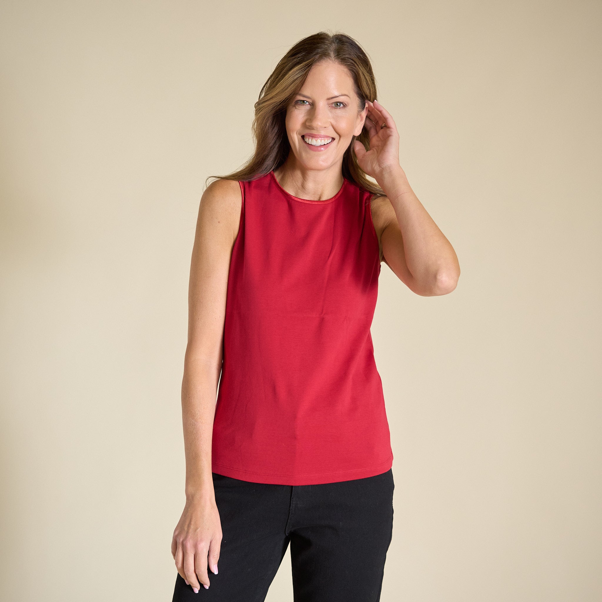 Sleeveless Crew Neck Satin Trim Plus Size Perfect Tank