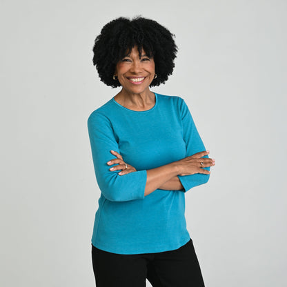 3/4 Sleeve Heathered Satin Trim Plus Perfect Tee
