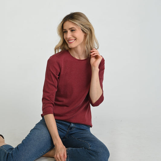 3/4 Sleeve Heathered Satin Trim Missy Perfect Tee