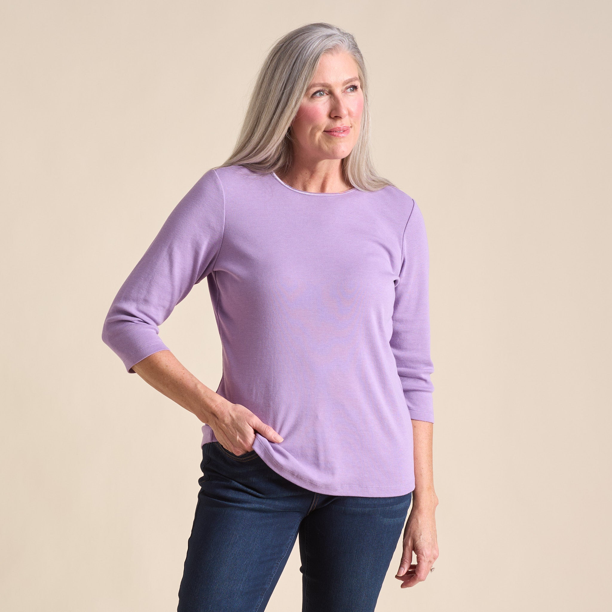 3/4 Sleeve Heathered Satin Trim Missy Perfect Tee – Christopher