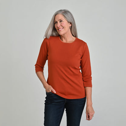 3/4 Sleeve Satin Trim Petite Perfect Tee