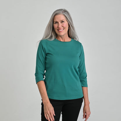 3/4 Sleeve Satin Trim Plus Size Perfect Tee