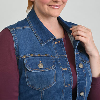 Medium Wash Collar Detail Women