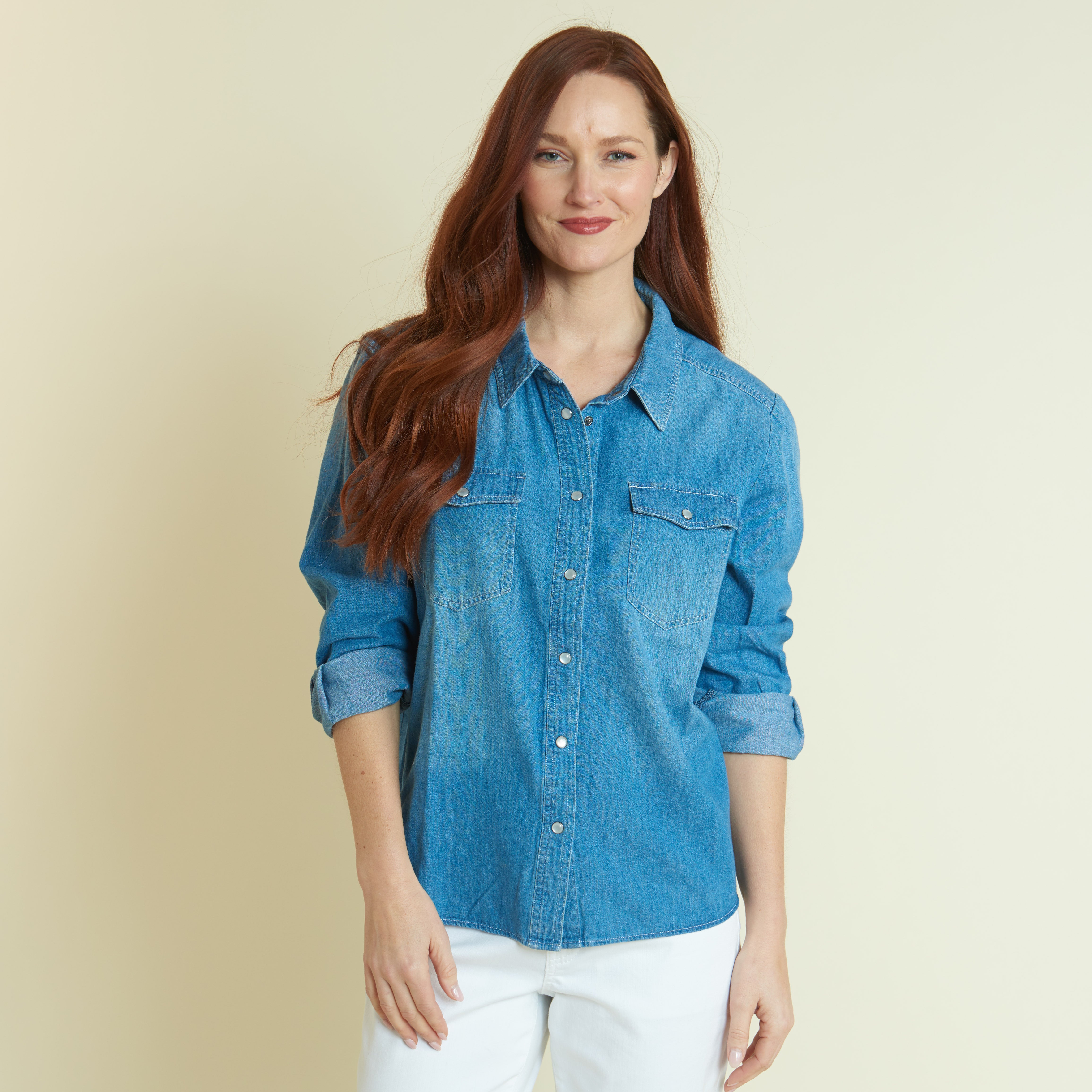 Chambray Snap Front Shirt – Christopher & Banks