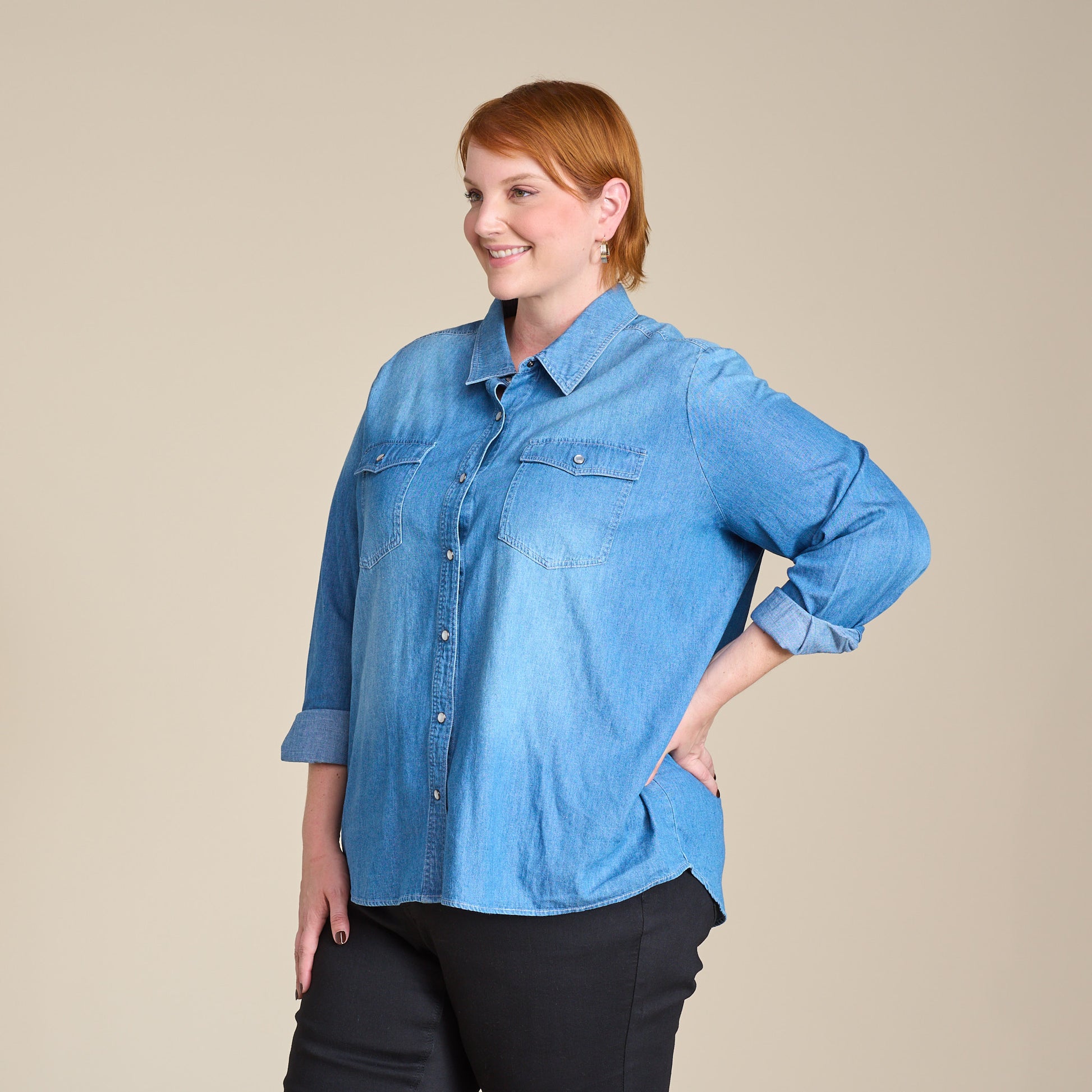 wash and wear dress shirts Chambray Snap Front Shirt – Christopher & Banks