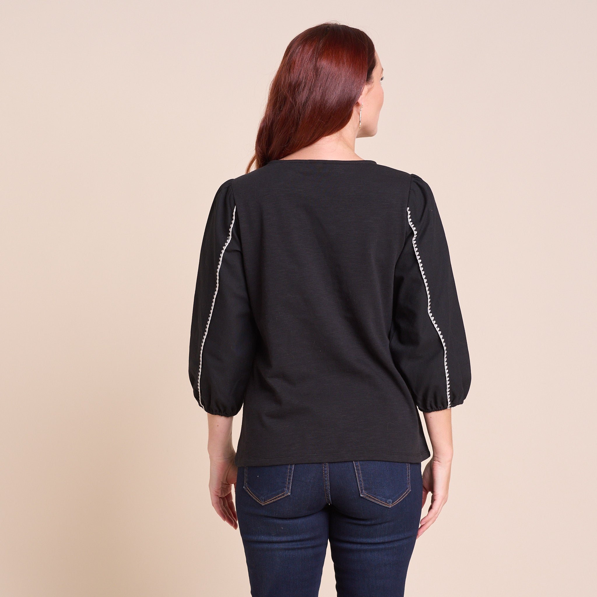 Blanket Stitch Trim 3/4 Sleeve Top – Christopher & Banks