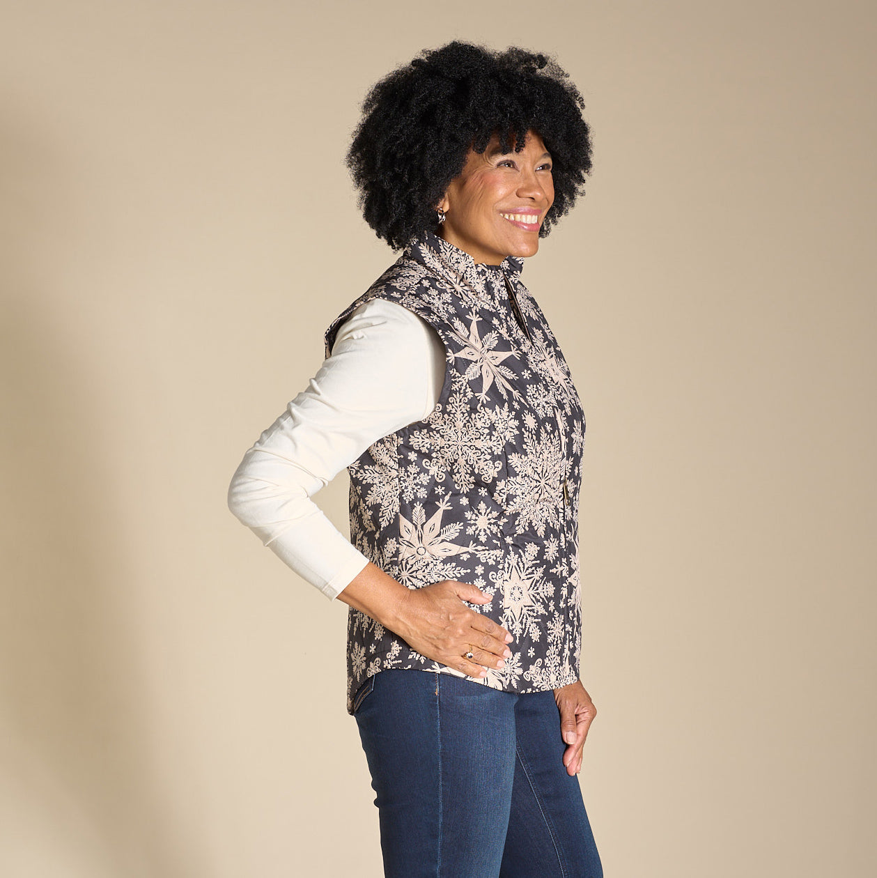 Quilted Snowflake Zip Front Printed Vest – Christopher & Banks