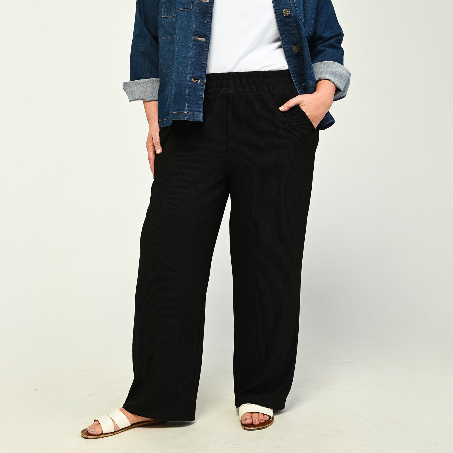 Flowy Pull On Ribbed Knit Pant ROSE / XL