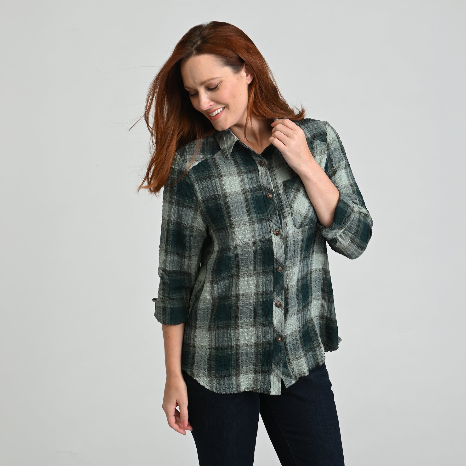 Plaid Forward Shoulder Long Sleeve Shirt SYRAH / 3X Plaid Forward Shoulder Long Sleeve Shirt SYRAH / 3X