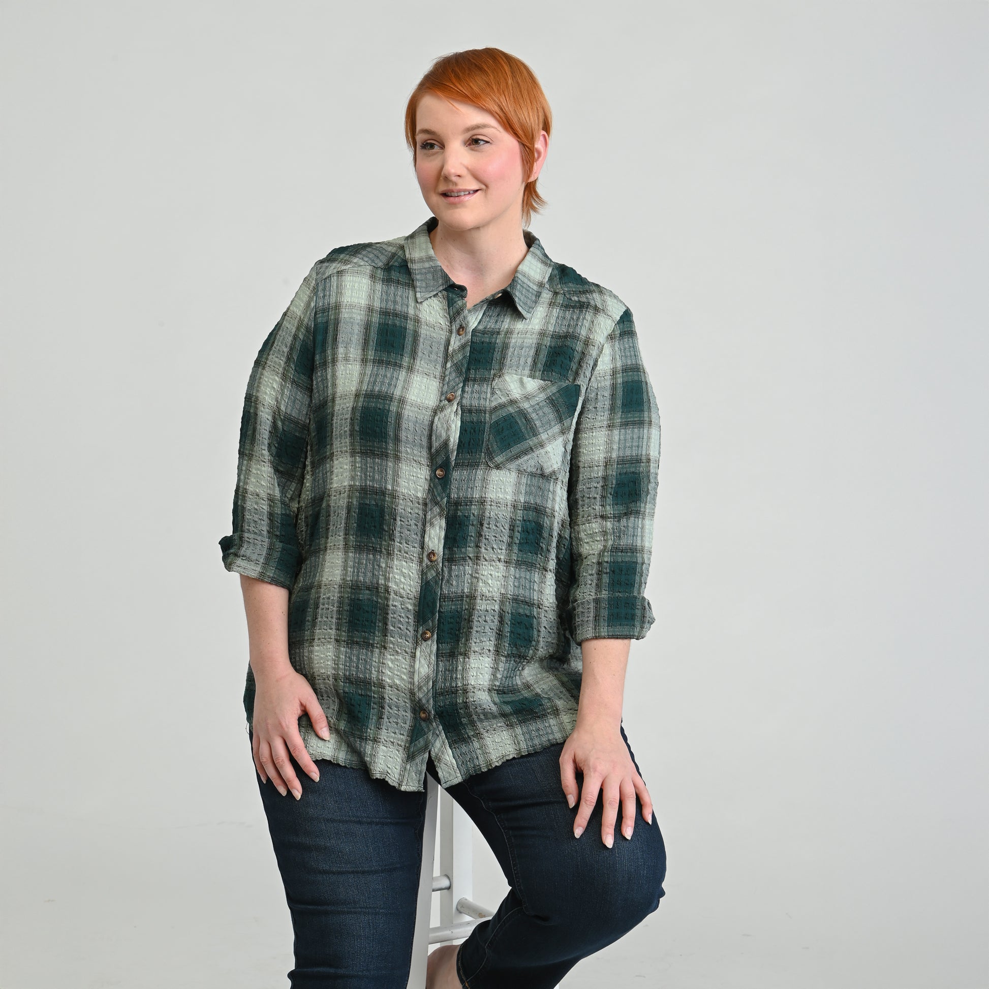 Plaid Forward Shoulder Long Sleeve Shirt SYRAH / 3X Plaid Forward Shoulder Long Sleeve Shirt SYRAH / 3X
