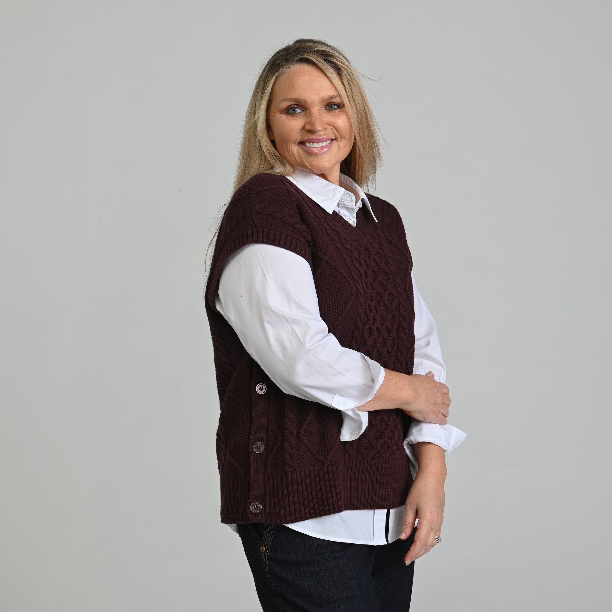 Fisherman Stitch Pullover Vest ANTIQUE White / P/L Fisherman Stitch Pullover Vest ANTIQUE White / P/L