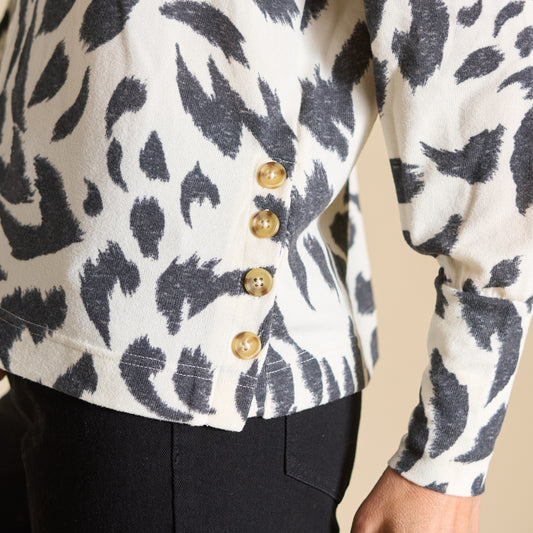 Floral Printed Button Side Long Sleeve Top