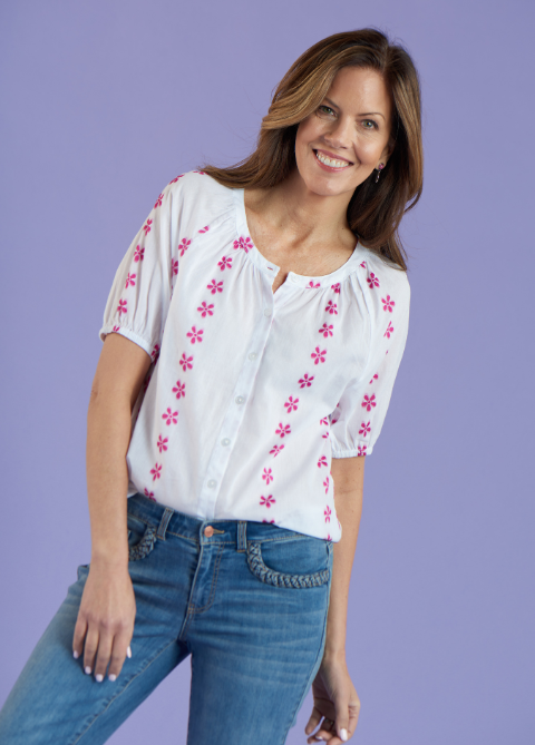 Explore our new arrivals! Featuring a pink floral clip dot top.