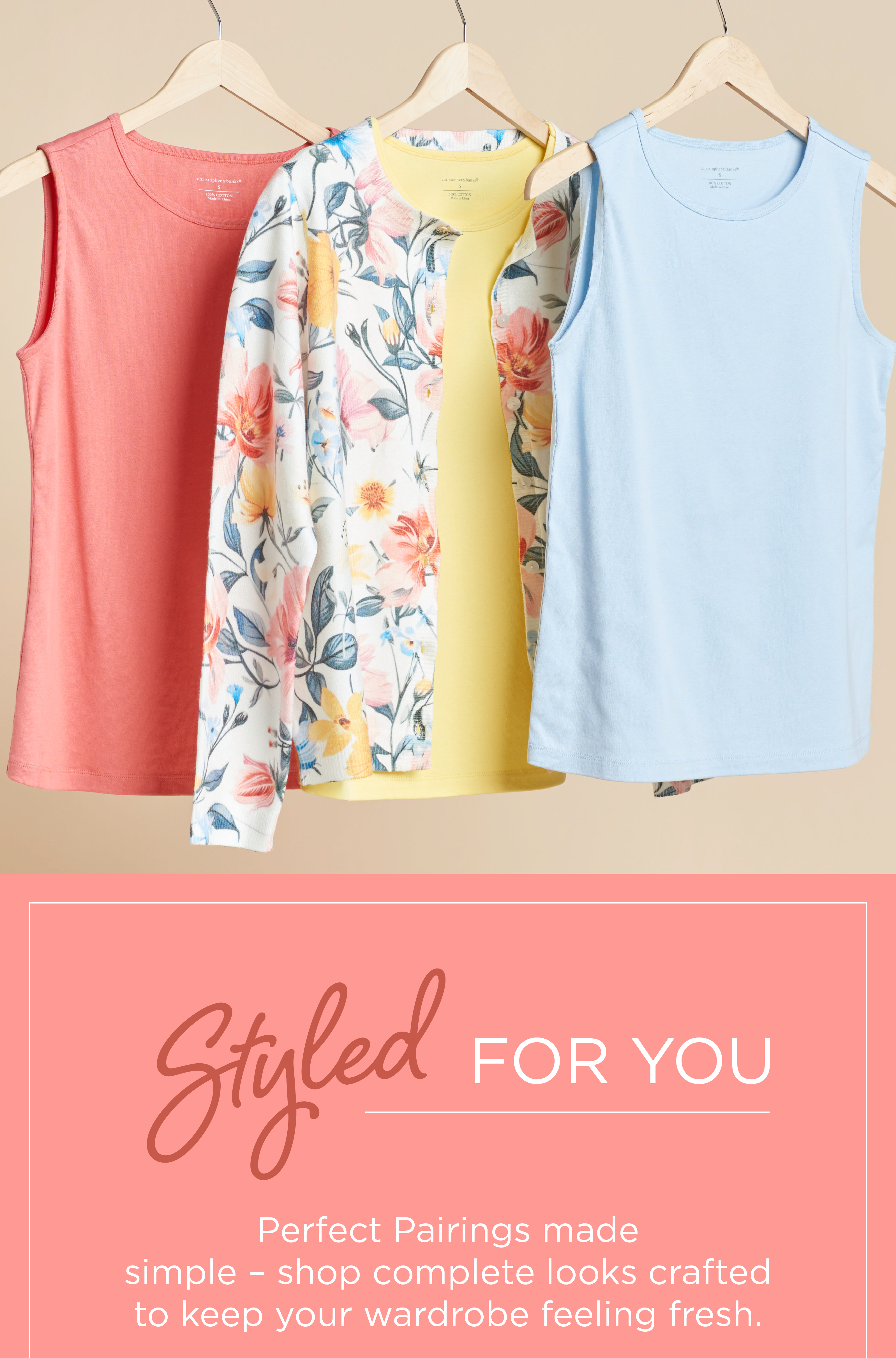 Styled For You: Perfect pairings made simple - shop complete looks crafted to keep your wardrobe feeling fresh. Featuring an assortment of vibrant and stylish tops!