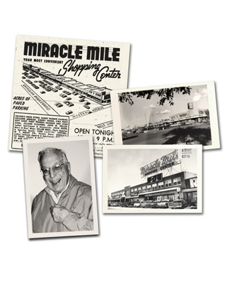 A photo of Christopher & Banks' founder, Gil Braun, along with photos and classic news clippings of our first location at Miracle Mile Shopping Center.