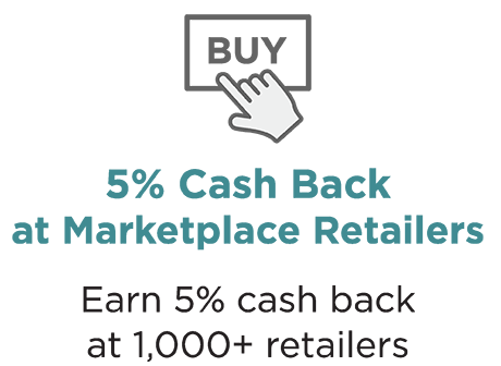 5% Cash Back at Marketplace Retailers! Earn 5% cash back at over one-thousand retailers.